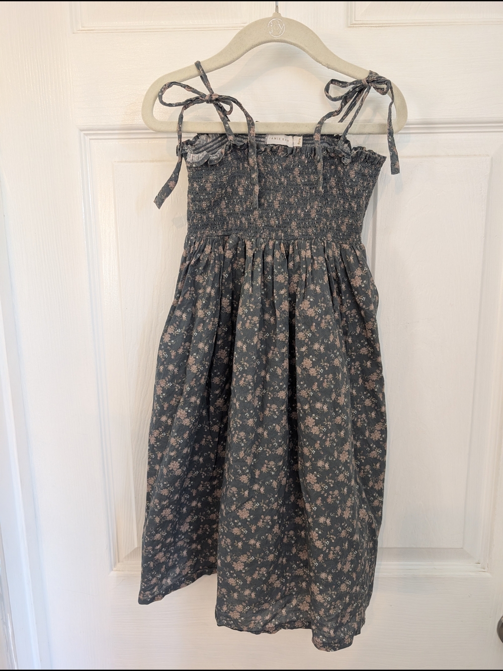 Jamie kay smocked Floral Tie-Strap Kids Dress in Slate Blue